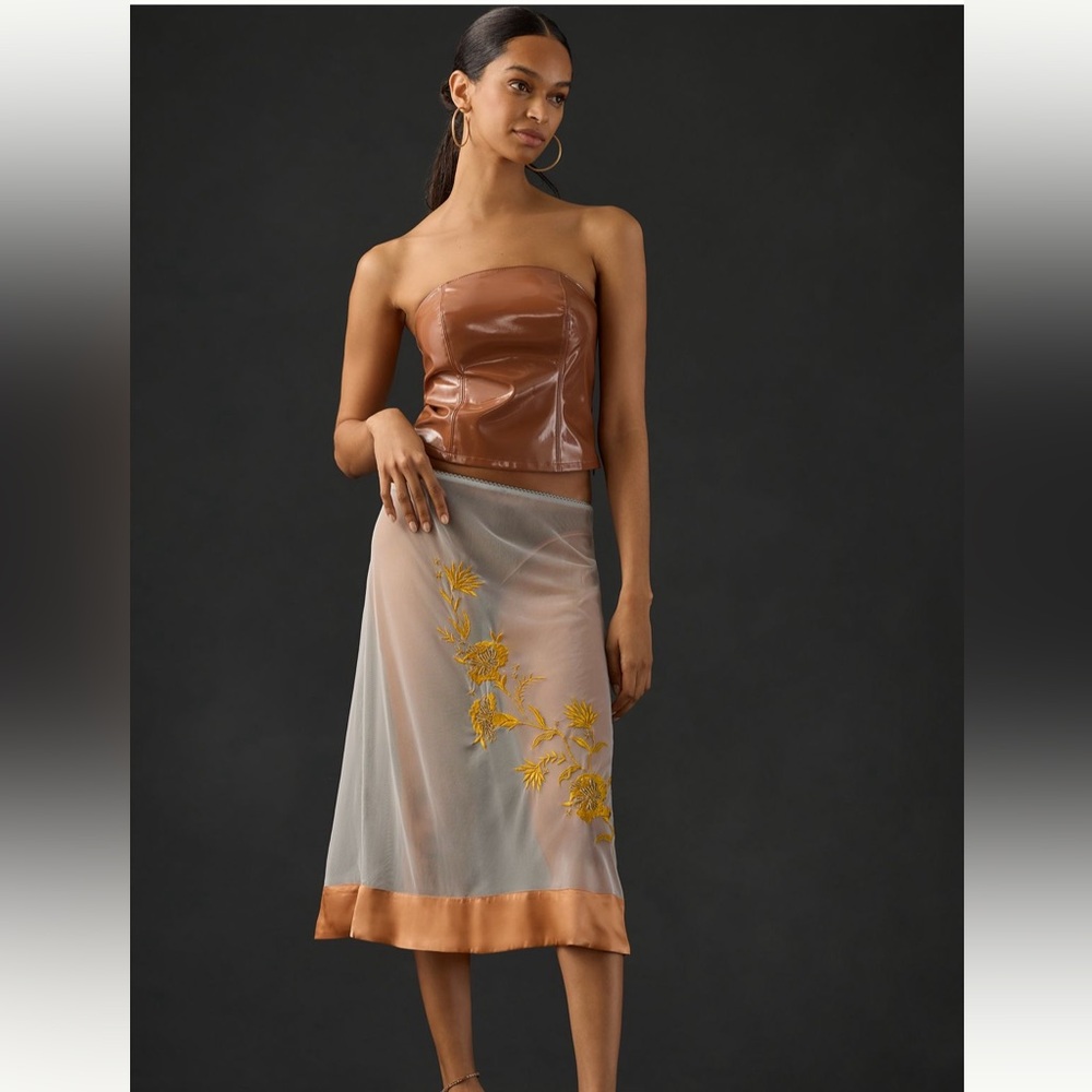 Anthropologie Sheer Embroidered Skirt